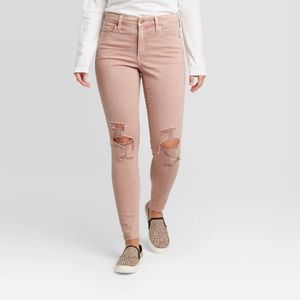 Pink High-Rise Skinny Distressed Ripped Jeans
